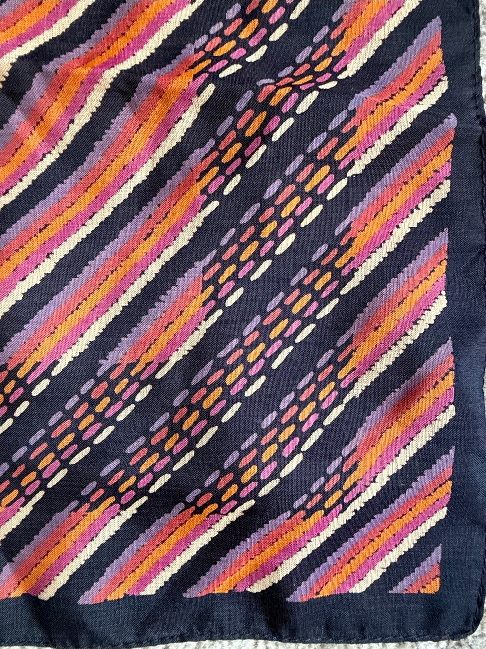 VTG Marshall Field’s Italian Geometric Scarf Black, orange, purple, pink, cream - Picture 6 of 16